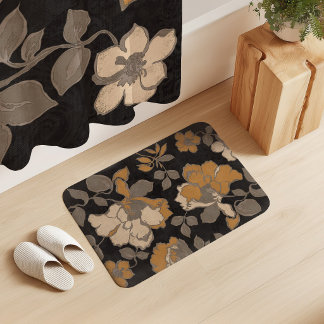 Tapis De Bain Fleurs de pivoine vintage ivoire taupe ambre noir
