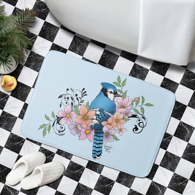 Tapis De Bain Fleurs de printemps bleu Jay (Créateur téléchargé)