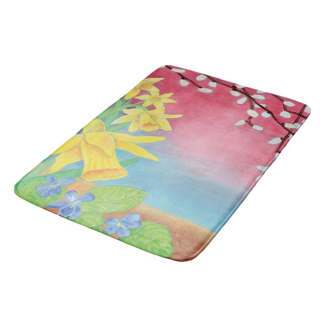 Tapis De Bain Fleurs de printemps, Daffodiques, Salix caprea & V (Angle)