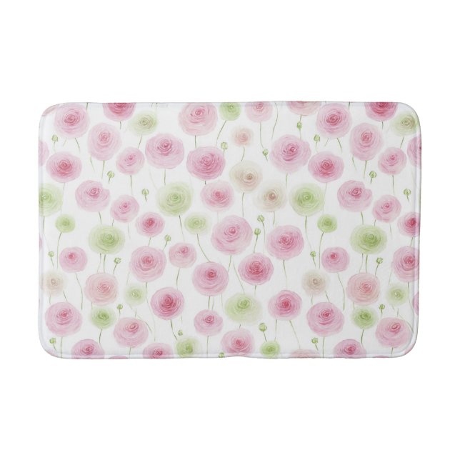 Tapis De Bain Fleurs de Ranunculus Menthe Rose (Devant)