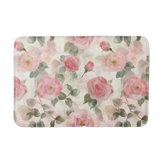 Tapis De Bain Fleurs de roses roses blush romantiques  (Devant)