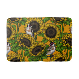 Tapis De Bain Fleurs de soleil et ailerons d'or sur orange