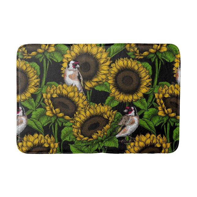 Tapis De Bain Fleurs de soleil et ailerons sur noir (Devant)