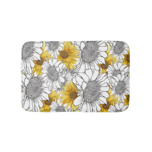 Tapis De Bain Fleurs de soleil Jaune et Noir et Blanc