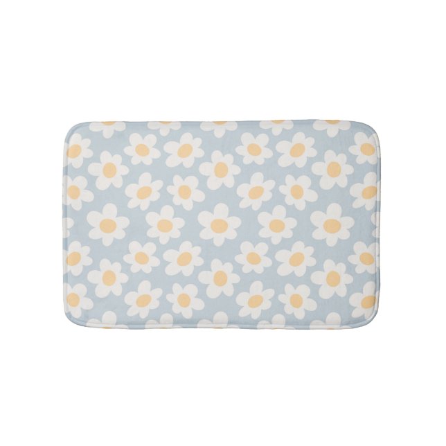 Tapis De Bain Fleurs de style rétro sur arrière - plan bleu (Devant)