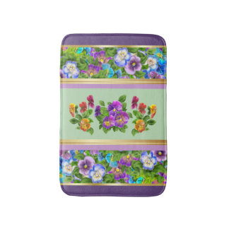 Tapis De Bain Fleurs de violette pansy aquarelle floral cottage