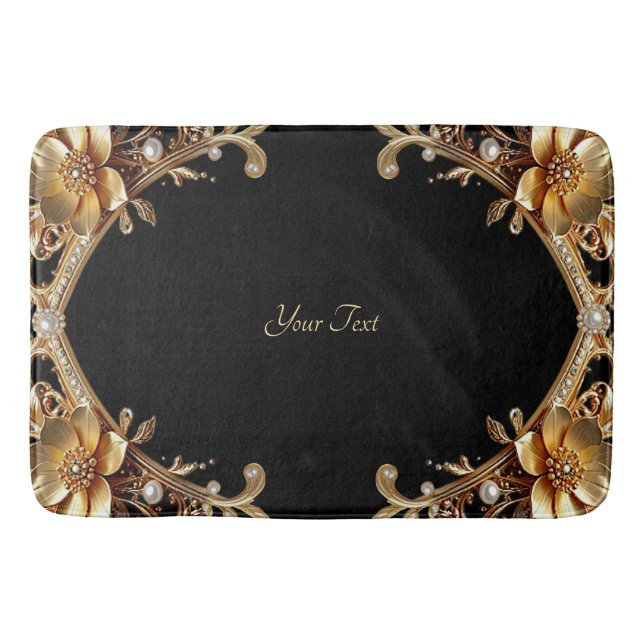 Tapis de bain Fleurs Décoratives en Or (Devant)