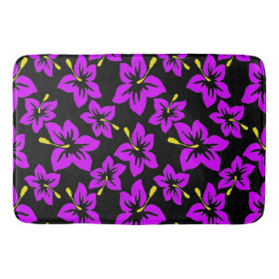 Tapis De Bain Fleurs d'hibiscus hawaïens violets tropicaux