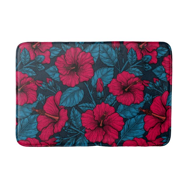 Tapis De Bain Fleurs d'hibiscus rouges (Devant)