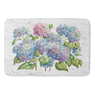 Tapis De Bain Fleurs d'hortensia avec du bois