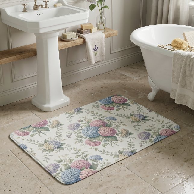 Tapis De Bain Fleurs d'hortensia délicates  (Créateur téléchargé)
