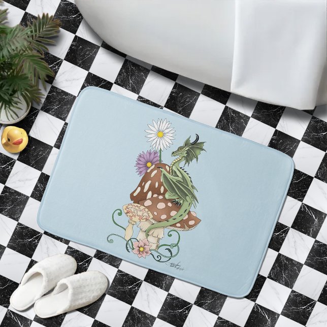 Tapis De Bain Fleurs d'Imaginaire de dragon de champignons verts (Créateur téléchargé)