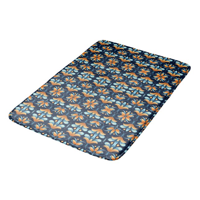 Tapis De Bain Fleurs d'orange bleu Art déco (Angle)