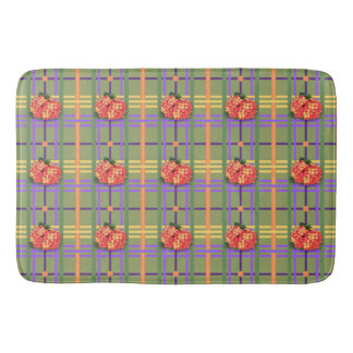 Tapis De Bain Fleurs d'orange sur la mousse Green Plaid Bath Mat