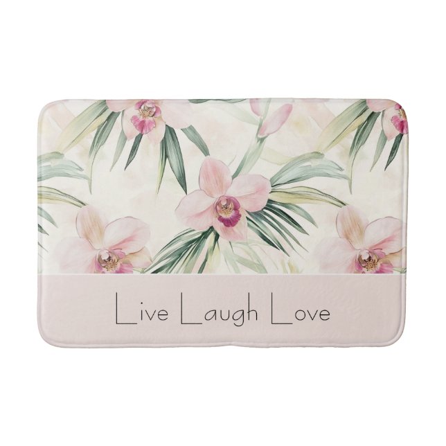 Tapis De Bain Fleurs d'orchidée rose blush vert Amour (Devant)
