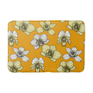 Tapis De Bain Fleurs d'orchidées jaune et blanc