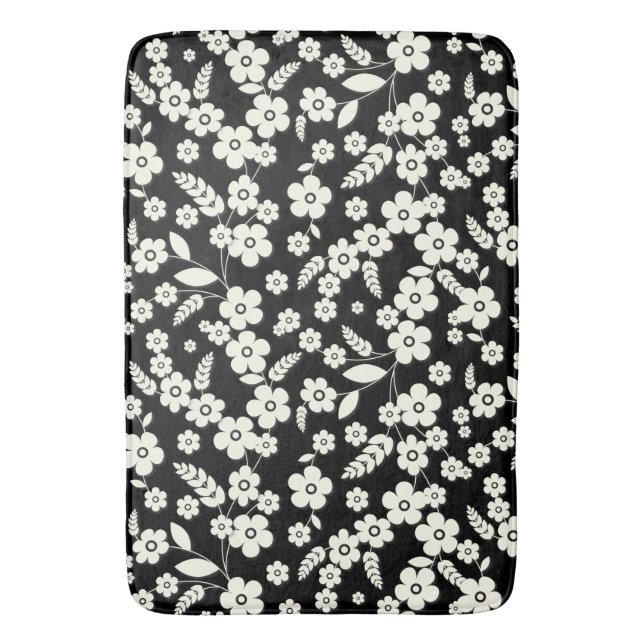 Tapis De Bain Fleurs en dentelle sur fond noir (devant Vertical)