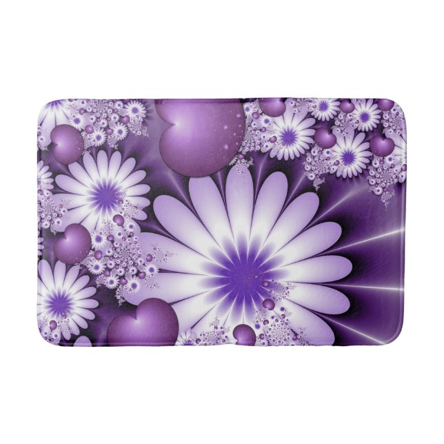 Tapis De Bain Fleurs et cœurs abstraits de l'amour fractal (Devant)