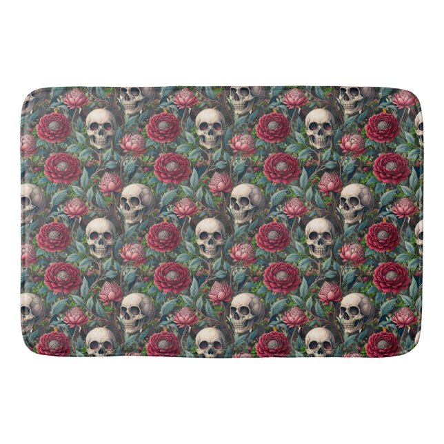 Tapis De Bain Fleurs et crânes rococo gothiques (Devant)