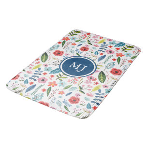 Tapis De Bain Fleurs et feuilles colorées Motif botanique