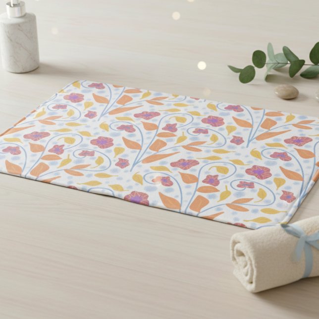 Tapis De Bain Fleurs et feuilles pastel illustrées (Cute comfort for your toes and your aesthetic. Hand drawn fantasy flowers, perfectly feminine.)