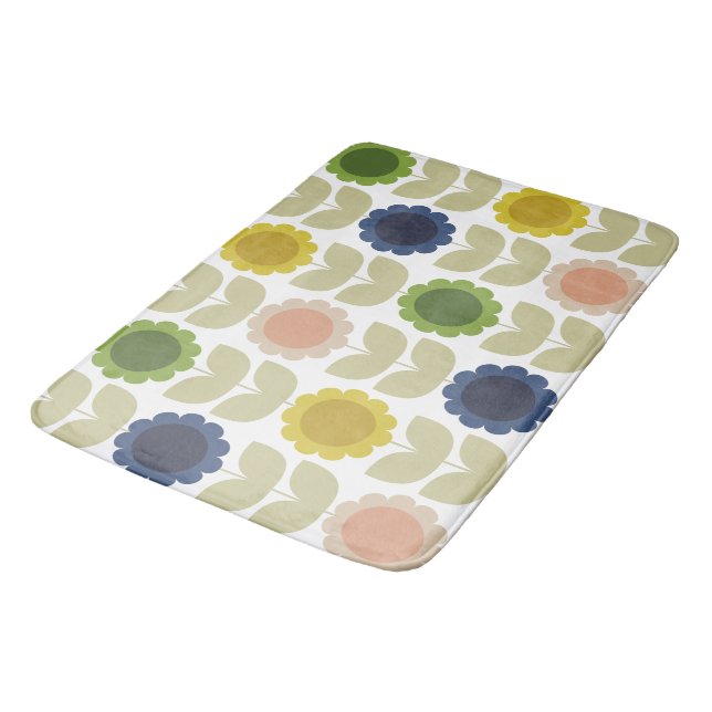 Tapis De Bain Fleurs et tiges rétro groovy d'été (Angle)