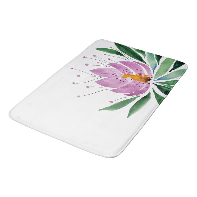 Tapis De Bain Fleurs Fleurs Violet Lotus Aquarelle Art (Angle)