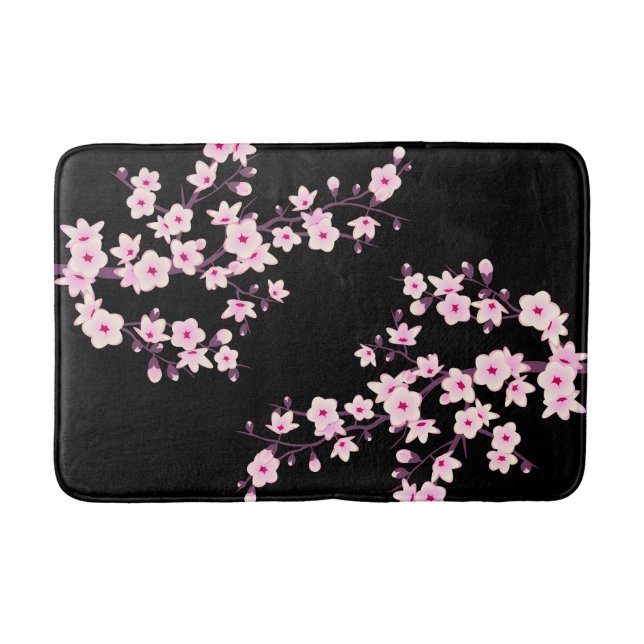 Tapis De Bain Fleurs florales de cerisier rose noir (Devant)
