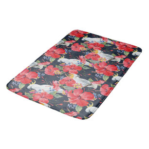 Tapis De Bain Fleurs florales Fleurs de feuillage Hibiscus rouge