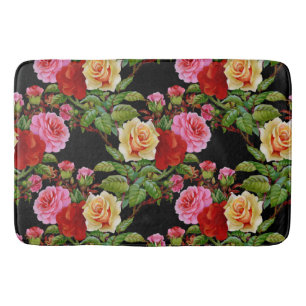 Tapis De Bain Fleurs florales Roses rouge rose jaune vert