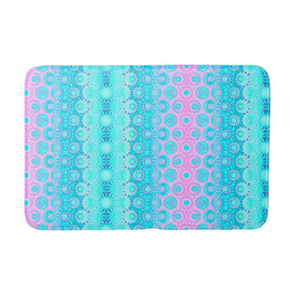 Tapis De Bain Fleurs géométriques rose et bleu