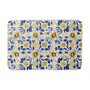 Tapis De Bain 💙 💛 Fleurs illuminées Azulejos