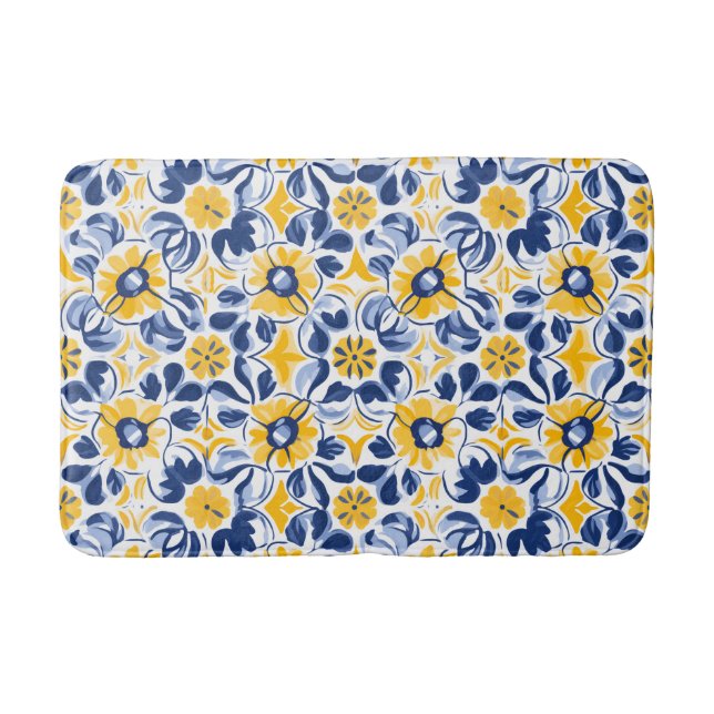 Tapis De Bain 💙 💛 Fleurs illuminées Azulejos (Devant)