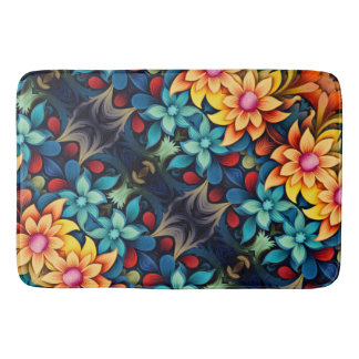 Tapis De Bain Fleurs jaunes bleues