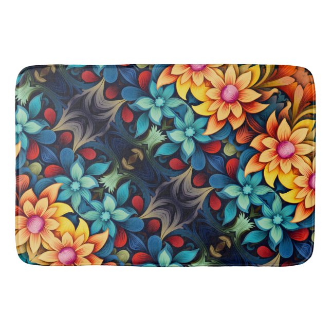 Tapis De Bain Fleurs jaunes bleues (Devant)