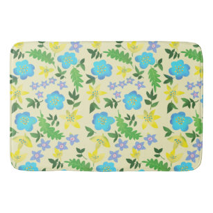 Tapis De Bain Fleurs jaunes et bleues