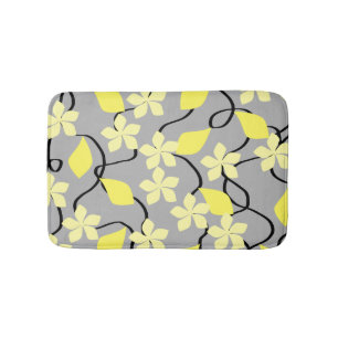 Tapis De Bain Fleurs jaunes et gris.Modèle floral.
