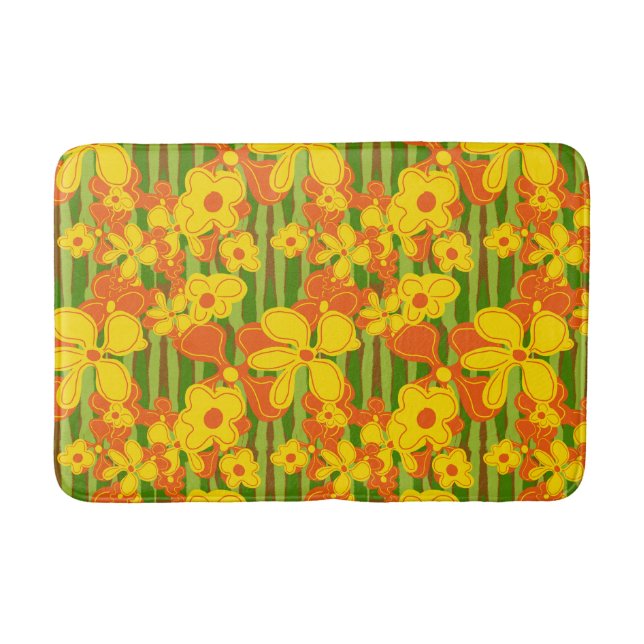 Tapis De Bain Fleurs jaunes orange brillantes des années 70 (Devant)