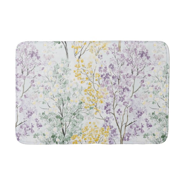 Tapis De Bain Fleurs Jaunes Vert Lavande Romantiques (Devant)