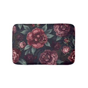 Tapis De Bain Fleurs lunatiques motif aquarelle rouge foncé