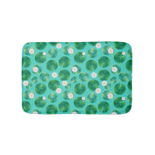Tapis De Bain Fleurs Lys d'Eau Blanche & Motif Lily Pad