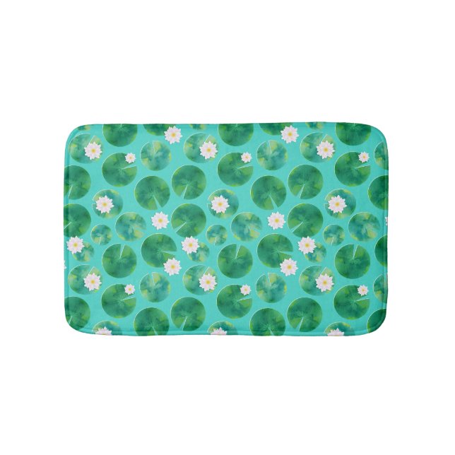 Tapis De Bain Fleurs Lys d'Eau Blanche & Motif Lily Pad (Devant)