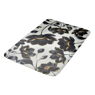 Tapis De Bain Fleurs noir et or Greige élégant sombre Moody