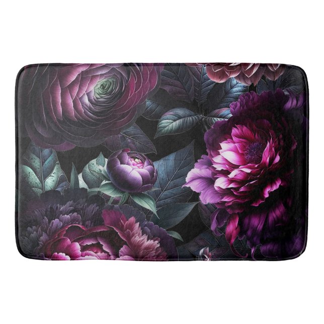 Tapis De Bain Fleurs noires audacieuses et lunatiques Jardin flo (Devant)