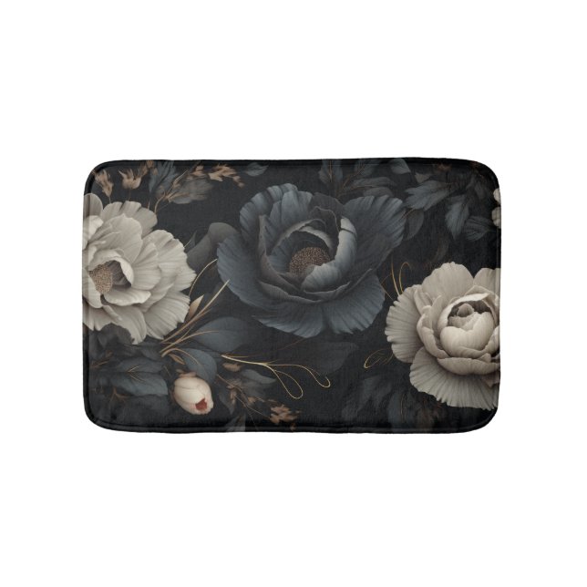 Tapis De Bain Fleurs noires et blanches (Devant)