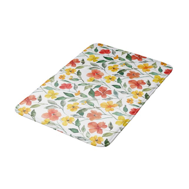 Tapis De Bain Fleurs orange jaune  (Angle)