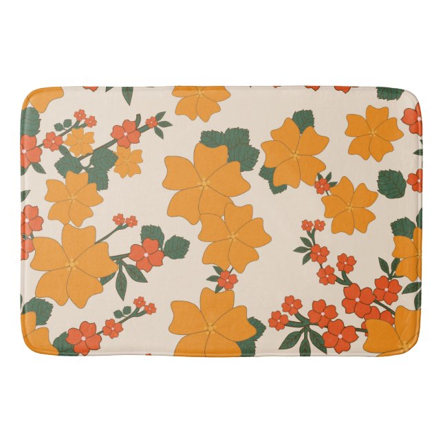 Tapis De Bain Fleurs Oranges, Motif Floral, Motif De Fleurs (Devant)
