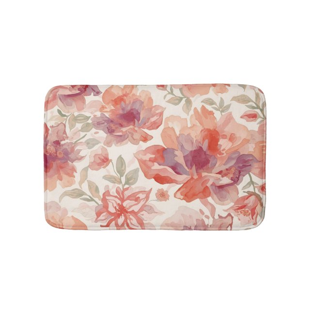 Tapis De Bain Fleurs pastel aquarelle orange clair (Devant)