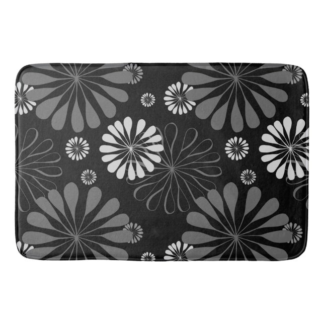 Tapis De Bain Fleurs Rétro Noir et Blanc (Devant)