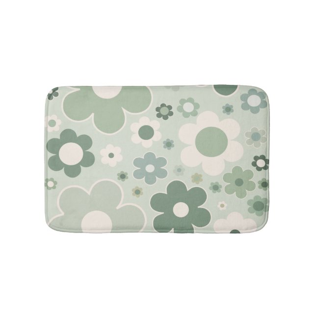 Tapis De Bain Fleurs rétro Sage Vert Abstrait Floral (Devant)